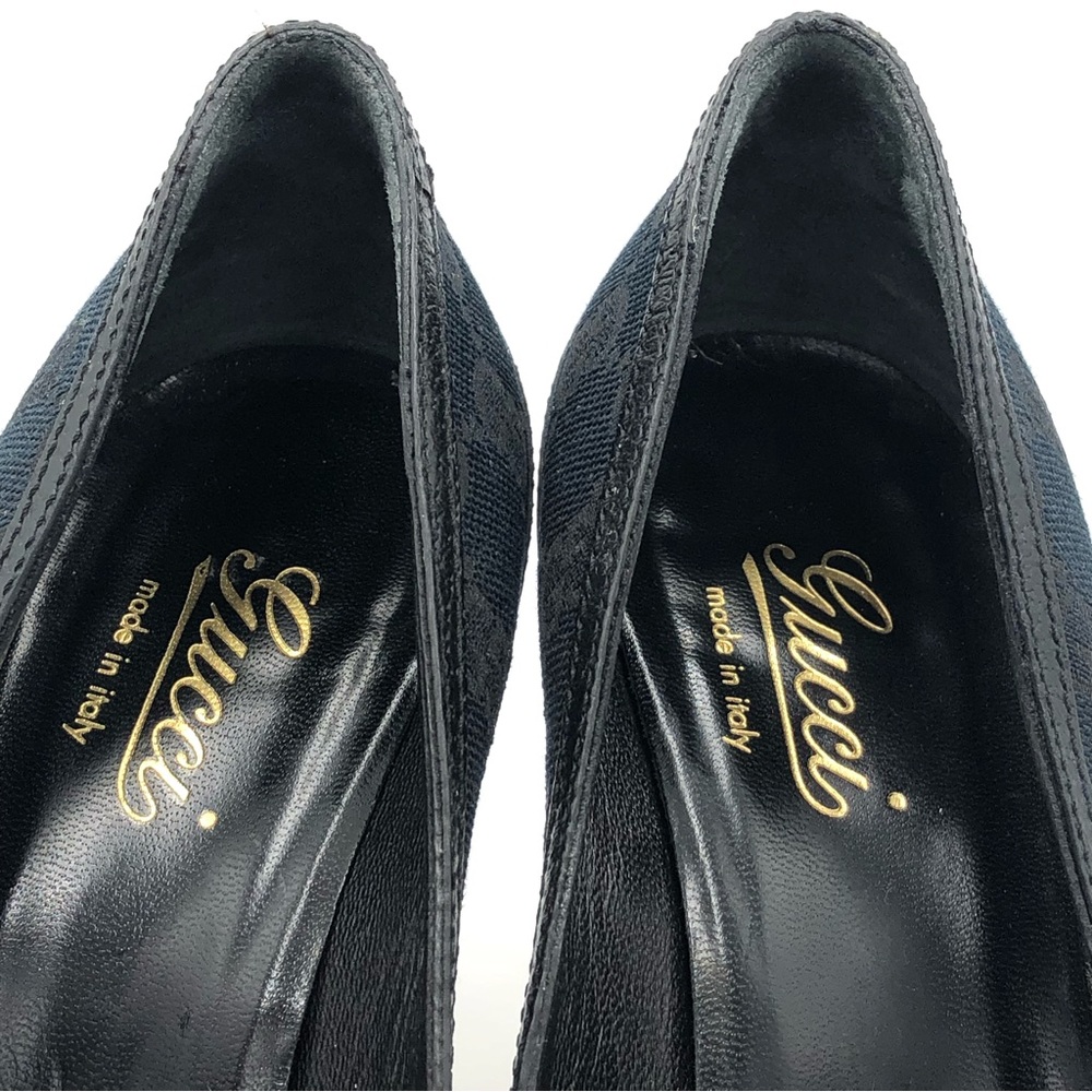 Gucci Black GG Canvas Bamboo Horsebit Pumps Heels Size 5 - Picture 5 of 11